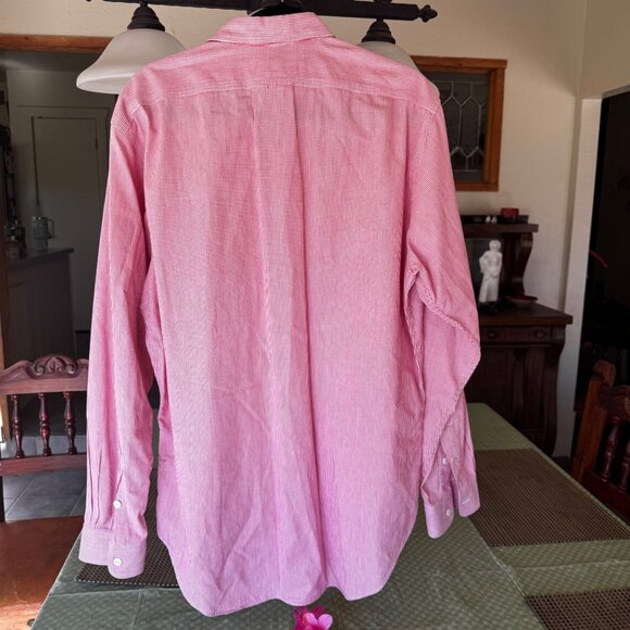 Vintage Polo Ralph Lauren Red White Stripe Button Front Mens Shirt - Picture 7 of 8